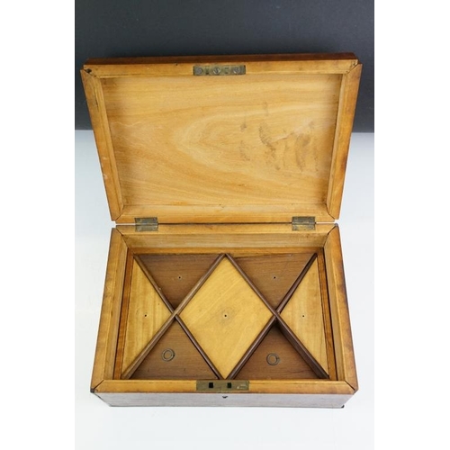 175 - 19th century mahogany box with inlaid geometric decoration to lid, opening to an internal tray with ... 