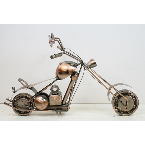 445 - Two Steam Punk type motorcycle models with copper finish. Each approx 82cm long