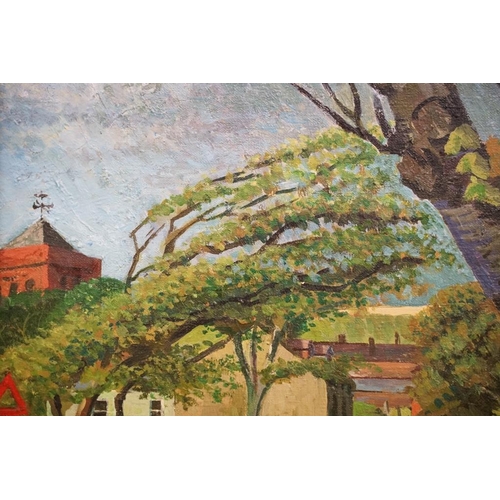 450 - John White B.A.(Hons.) - ' View Of St. Bees From School Grounds ', oil on canvas, signed to lower ri... 