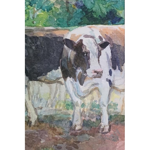 454 - M G Underwood, cows, watercolour, 14 x 19.5cm, signed lower right, framed and glazed