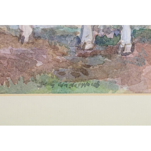 454 - M G Underwood, cows, watercolour, 14 x 19.5cm, signed lower right, framed and glazed