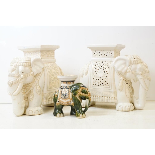 50 - Near pair of Chinese white ceramic garden seats modelled as elephants (approx 43cm high), plus a sma... 