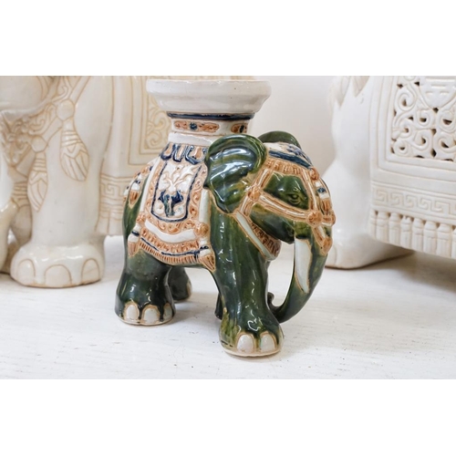 50 - Near pair of Chinese white ceramic garden seats modelled as elephants (approx 43cm high), plus a sma... 