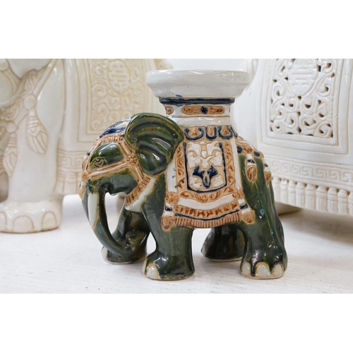 50 - Near pair of Chinese white ceramic garden seats modelled as elephants (approx 43cm high), plus a sma... 