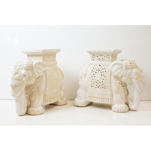 50 - Near pair of Chinese white ceramic garden seats modelled as elephants (approx 43cm high), plus a sma... 