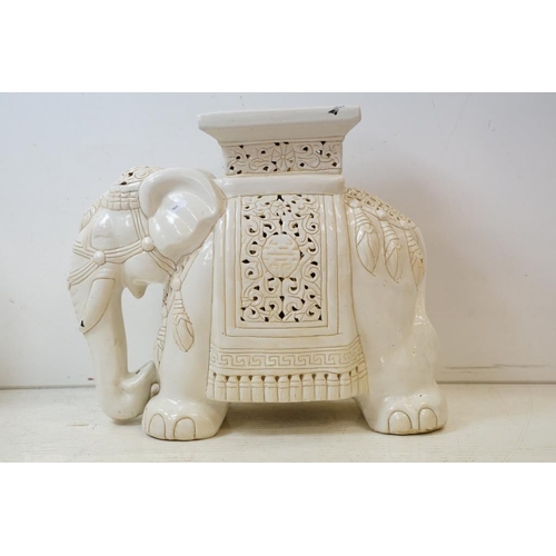 50 - Near pair of Chinese white ceramic garden seats modelled as elephants (approx 43cm high), plus a sma... 