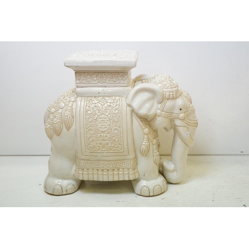 50 - Near pair of Chinese white ceramic garden seats modelled as elephants (approx 43cm high), plus a sma... 