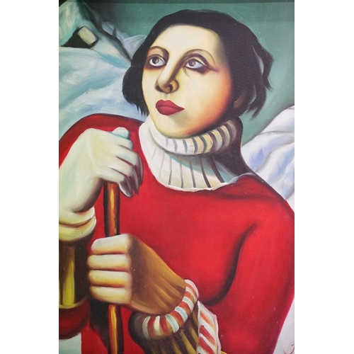 524 - After Tamara de Lempicka, Saint Moritz, oil on canvas, indistinctly signed lower right, 59 x 49cm, f... 