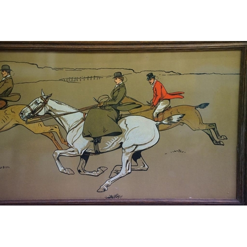 526 - After Cecil Aldin, horse and hounds, colour print, 42.5 x 108cm, in the manner of Cecil Aldin, horse... 