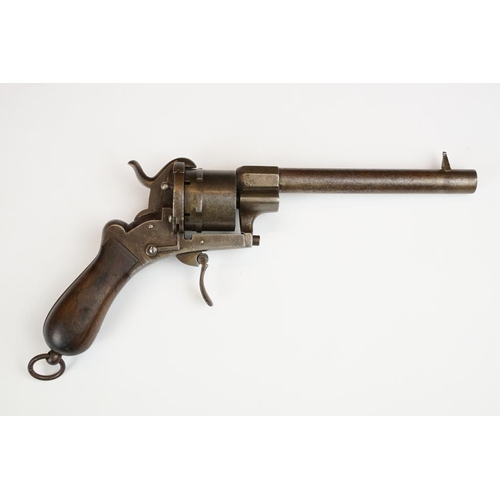 312 - An antique 19th century German Sme Lefaucheux six shot pinfire revolver, wooden grip, No.19986.