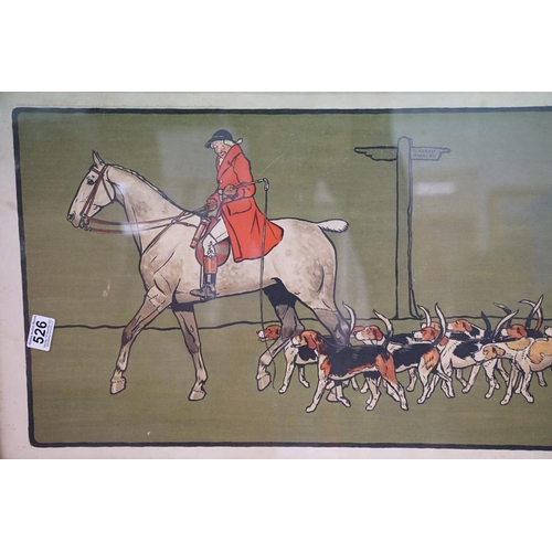 526 - After Cecil Aldin, horse and hounds, colour print, 42.5 x 108cm, in the manner of Cecil Aldin, horse... 