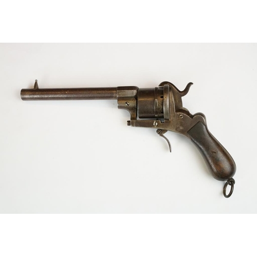 312 - An antique 19th century German Sme Lefaucheux six shot pinfire revolver, wooden grip, No.19986.