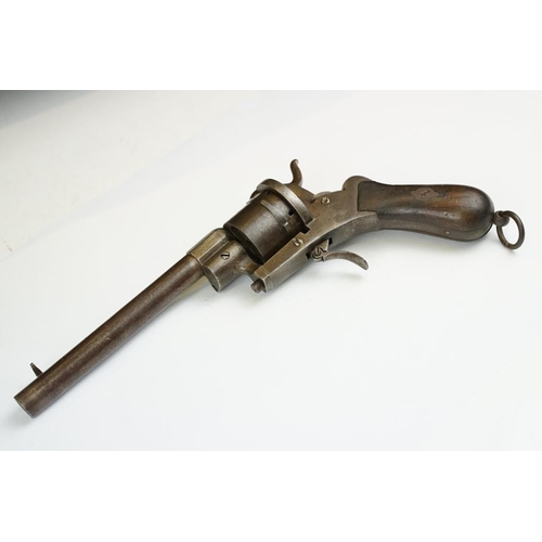 312 - An antique 19th century German Sme Lefaucheux six shot pinfire revolver, wooden grip, No.19986.