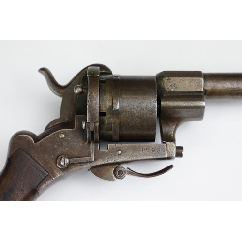 312 - An antique 19th century German Sme Lefaucheux six shot pinfire revolver, wooden grip, No.19986.