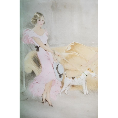 528 - Art Deco picture of two elegantly dressed women with a terrier dog on a lead