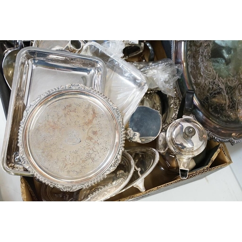 418 - Large collection of mixed silver plate to include salvers (largest approx 34cm diameter), serving tr... 