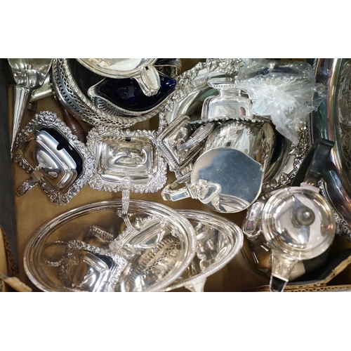 418 - Large collection of mixed silver plate to include salvers (largest approx 34cm diameter), serving tr... 