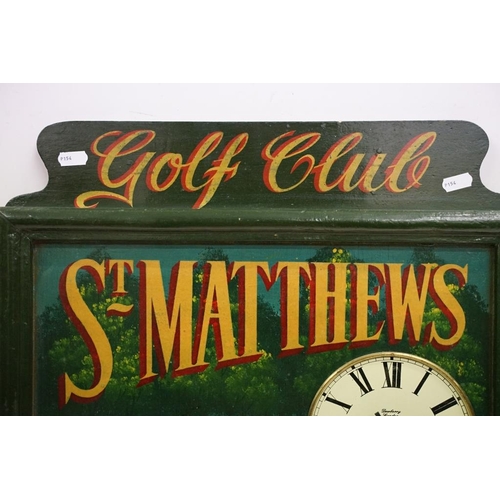 531 - St Matthews Golf Club ' Members Only Gold Medal ' painted wooden wall clock, with relief decoration ... 