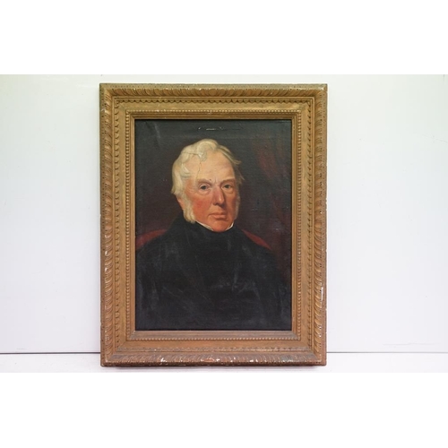 533 - 19th Century English School oil on canvas portrait of a gentleman wearing a black jacket, with white... 