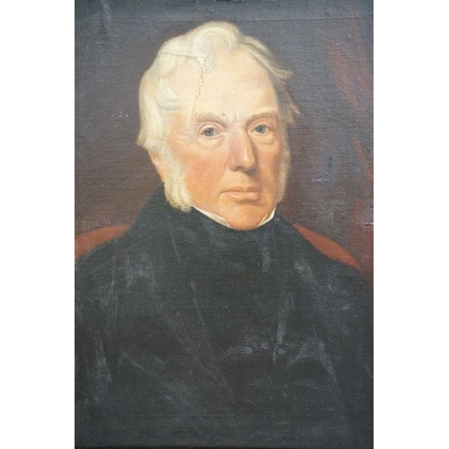 533 - 19th Century English School oil on canvas portrait of a gentleman wearing a black jacket, with white... 