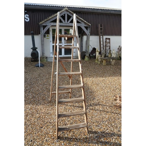 537 - Two vintage wooden folding decorators step ladders, the largest approx 200cm high, the other with me... 