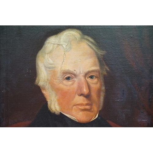 533 - 19th Century English School oil on canvas portrait of a gentleman wearing a black jacket, with white... 