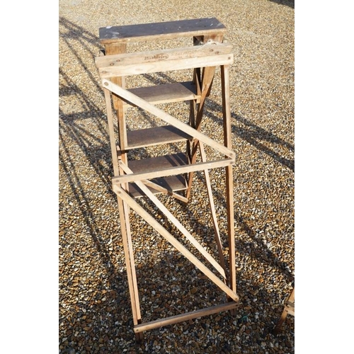 537 - Two vintage wooden folding decorators step ladders, the largest approx 200cm high, the other with me... 