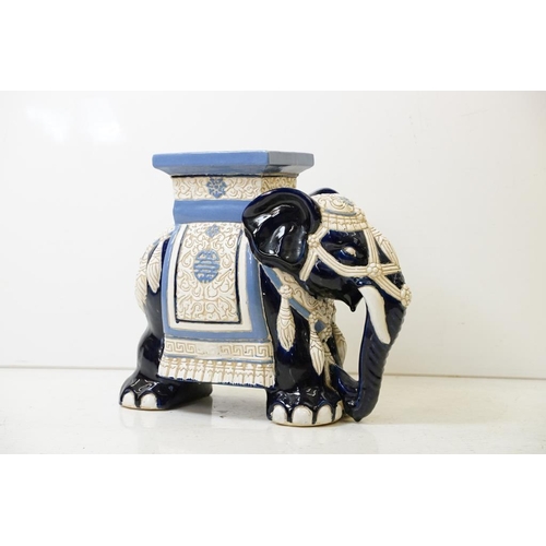 55 - 20th Century Chinese blue ground garden seat modelled as an elephant, approx 42cm high