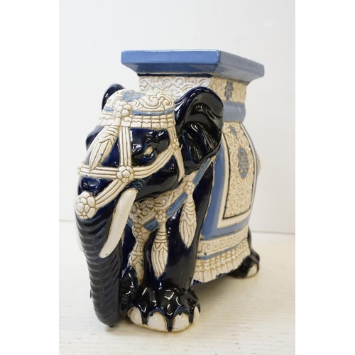 55 - 20th Century Chinese blue ground garden seat modelled as an elephant, approx 42cm high