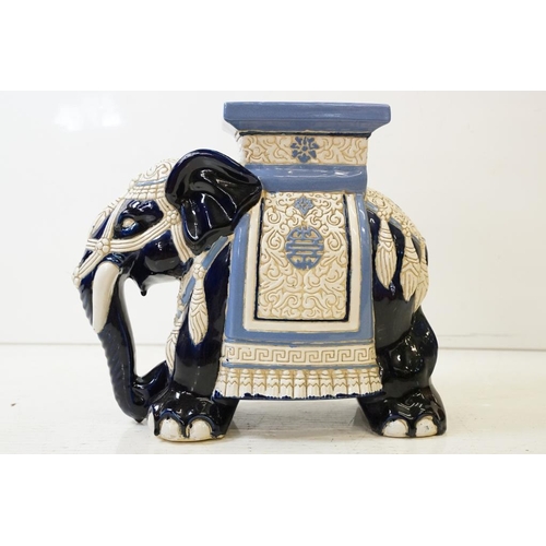 55 - 20th Century Chinese blue ground garden seat modelled as an elephant, approx 42cm high