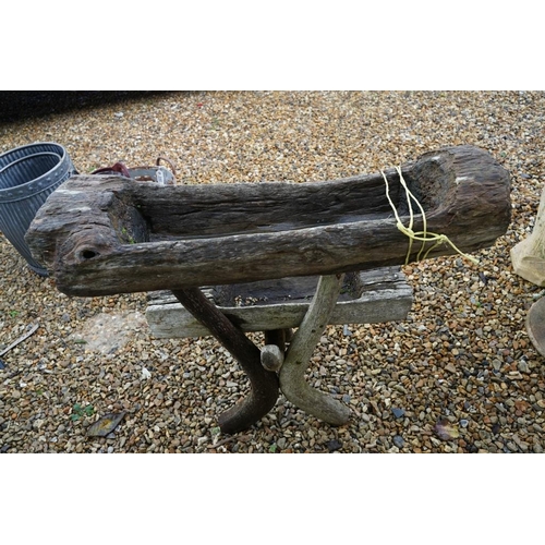 538 - Rustic wooden two-tier garden planter, raised on three feet, approx 90cm H x 93cm W