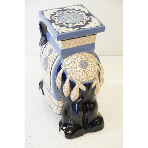 55 - 20th Century Chinese blue ground garden seat modelled as an elephant, approx 42cm high