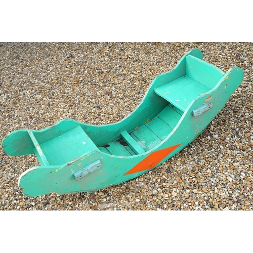 539 - Painted wooden fairground swing boat, with seat at either end, approx 144cm long