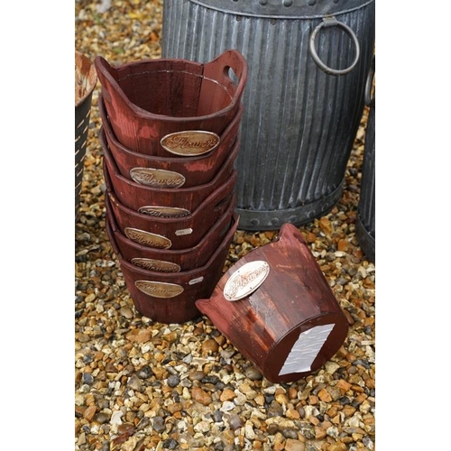 540 - Two galvanised metal planters of ribbed form, twin-handled (largest approx 49cm high), together with... 