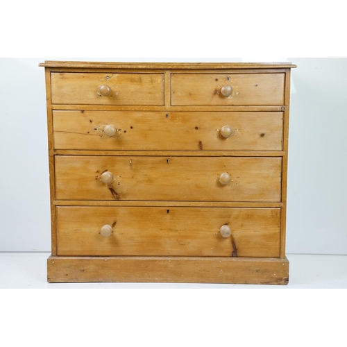 558 - 19th century Pine Chest of Two Short over Three Long Drawers raised on plinth base, 106cm wide x 45c... 