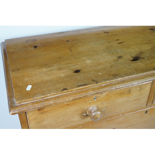 558 - 19th century Pine Chest of Two Short over Three Long Drawers raised on plinth base, 106cm wide x 45c... 