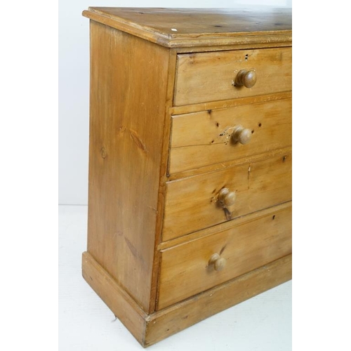 558 - 19th century Pine Chest of Two Short over Three Long Drawers raised on plinth base, 106cm wide x 45c... 