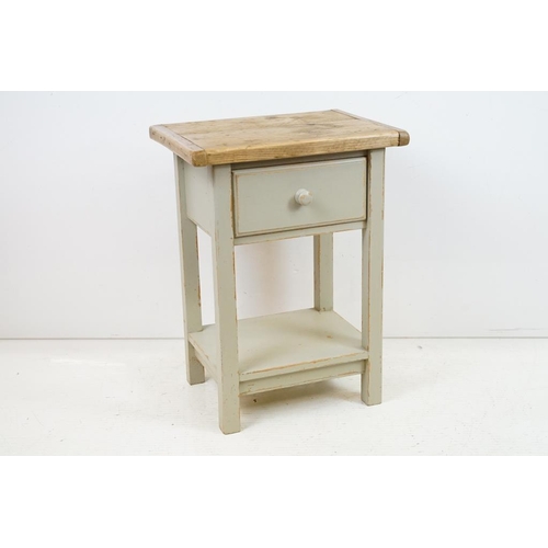 563 - Part Painted Pine Side Table with deep drawer and shelf below, 51cm wide x 38cm deep x 68cm high