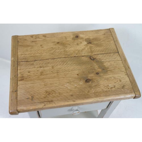 563 - Part Painted Pine Side Table with deep drawer and shelf below, 51cm wide x 38cm deep x 68cm high