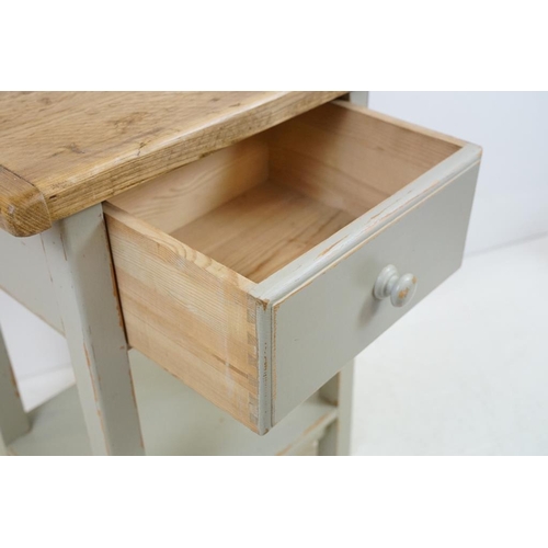 563 - Part Painted Pine Side Table with deep drawer and shelf below, 51cm wide x 38cm deep x 68cm high