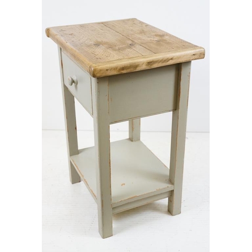 563 - Part Painted Pine Side Table with deep drawer and shelf below, 51cm wide x 38cm deep x 68cm high