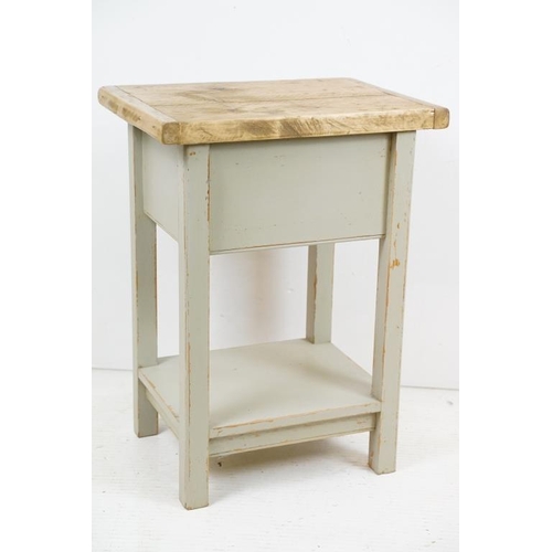 563 - Part Painted Pine Side Table with deep drawer and shelf below, 51cm wide x 38cm deep x 68cm high