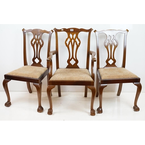 568 - Set of Six Mahogany Dining Chairs in the George III manner, each with carved pierced splats and drop... 