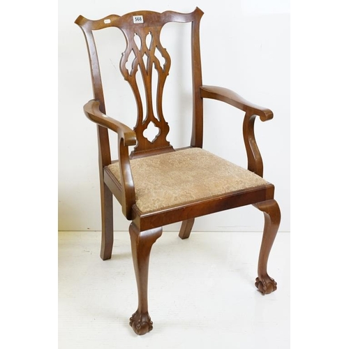 568 - Set of Six Mahogany Dining Chairs in the George III manner, each with carved pierced splats and drop... 