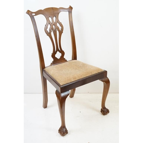 568 - Set of Six Mahogany Dining Chairs in the George III manner, each with carved pierced splats and drop... 