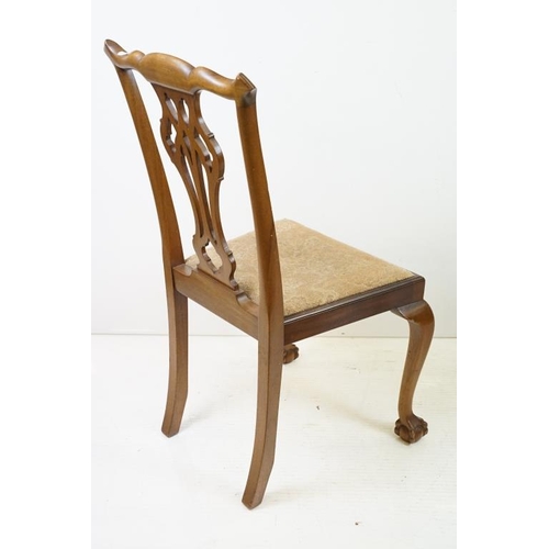 568 - Set of Six Mahogany Dining Chairs in the George III manner, each with carved pierced splats and drop... 