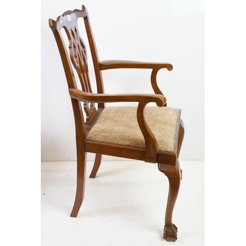 568 - Set of Six Mahogany Dining Chairs in the George III manner, each with carved pierced splats and drop... 