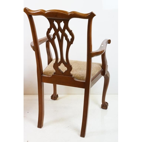 568 - Set of Six Mahogany Dining Chairs in the George III manner, each with carved pierced splats and drop... 