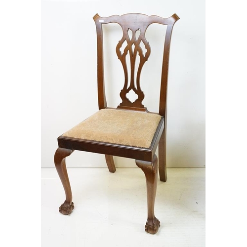 568 - Set of Six Mahogany Dining Chairs in the George III manner, each with carved pierced splats and drop... 