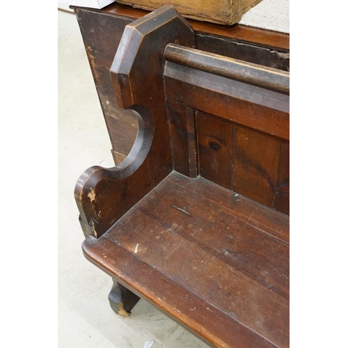 581 - Late 19th / Early 20th century Long Pine Church or Chapel Pew, housing a lockable box under seat, wi... 